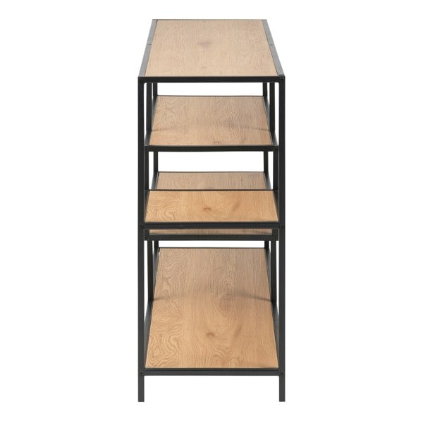 Furniture To Go Seaford Wide Black Metal Bookcase with 4 Oak Shelves