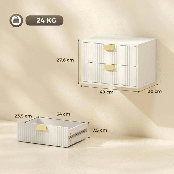 Modern Floating Nightstands Set of 2, Wall Mounted Bedside Tables with 2 Drawers, White
