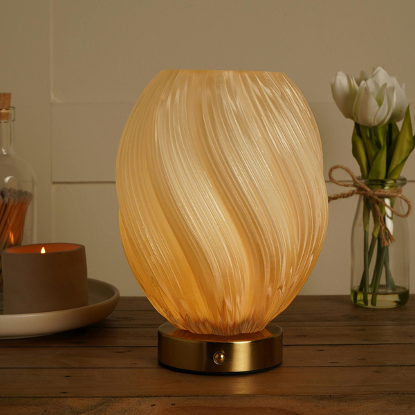 Hestia Swirl Glass LED Rechargeable Touch Lamp