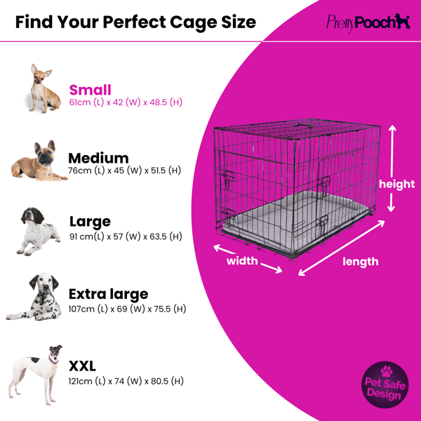 Pretty Pooch Dog Cage Small Crate Puppy Cat Pet Training Crate Metal Folding with Tray Double Door and Bed 24"