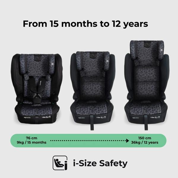 My Babiie MBCS80 Foldable Toddler to Booster R129 Car Seat with ISOFIX - Black Leopard