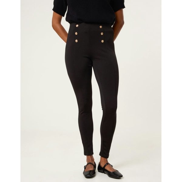 Blue Vanilla Button Detail Shaping Pants