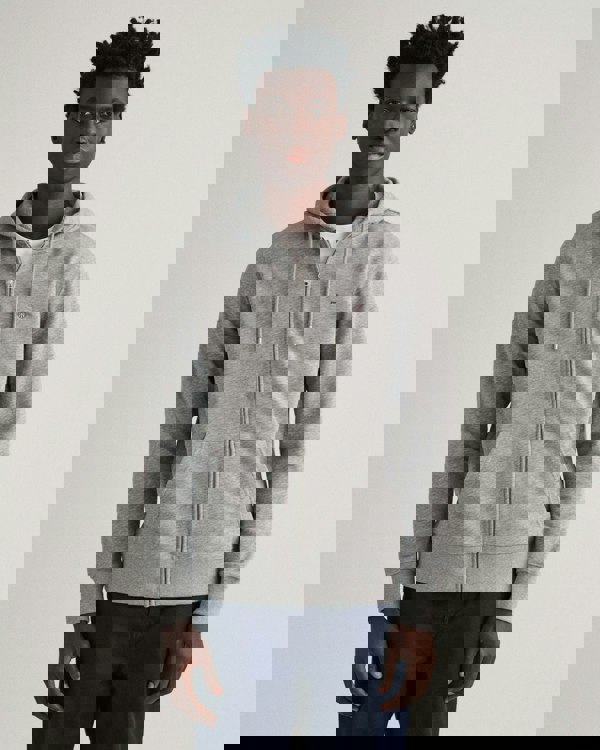 GANT Mens Regular Fit Shield Logo Full Zip Hoodie - 93 Grey Melange