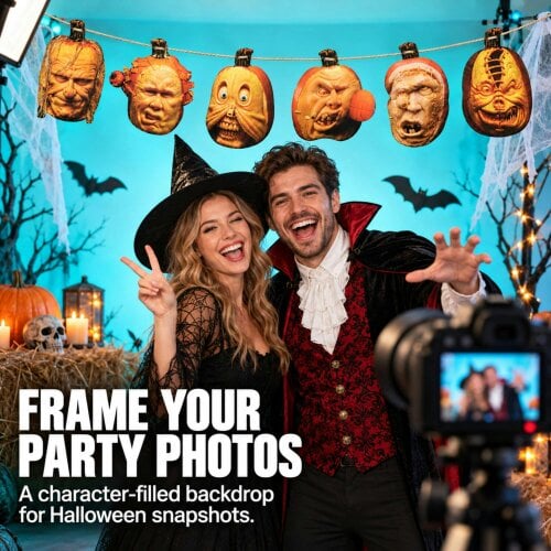 Shatchi 20x25cm Pumpkin Face Banner Halloween Hanging Garland with 6 Cut-Outs