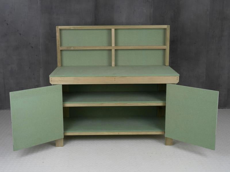 Arbor Garden Solutions Wooden UniMDF Moisture Resistant Workbench With Lockable Cupboard (V.9) With Back panel, Double shelf