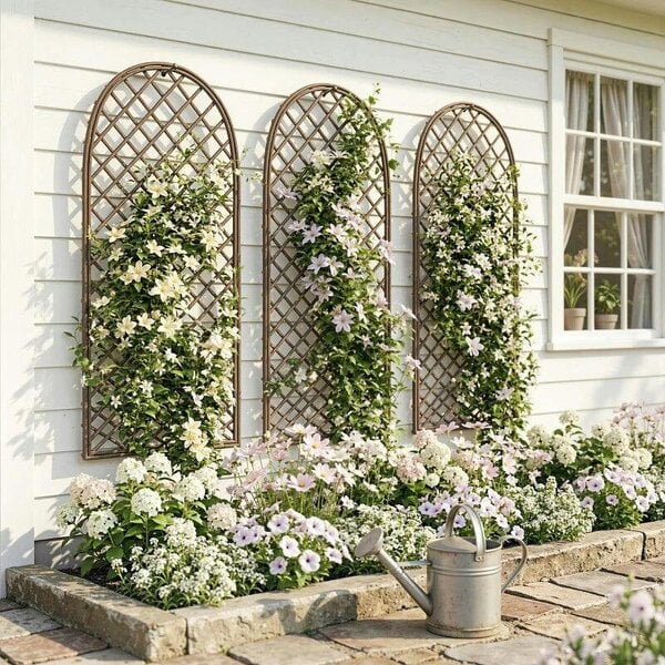 Garden Trellis, Decorative Trellis Panels for Climbing Outdoor Plants, Vegetables, Vines, Flowers, Natural Wood Finish - Natural wood finish