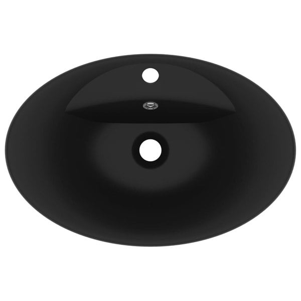 Berkfield Luxury Basin Overflow Oval Matt Black 58.5x39 cm Ceramic