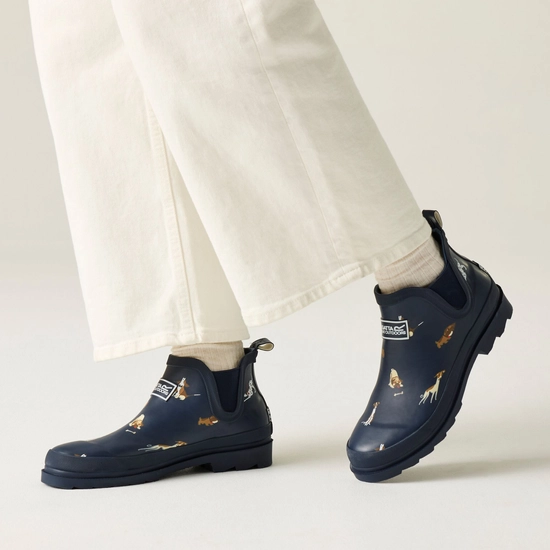 Regatta Womens Harper Dog Print Low Wellington Boots - Navy