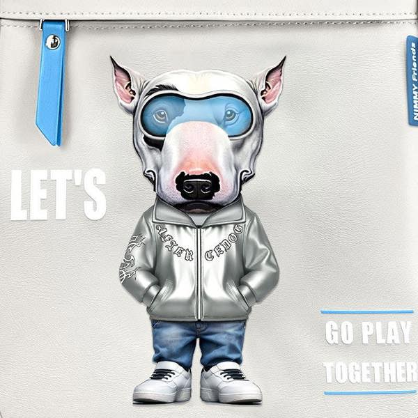 Nimmy Friends Nimmy Cool & Cute 2.0 Blue Terrier Dog Laptop Backpack with Detachable Pouch Grey - N-KM-DNBB-019