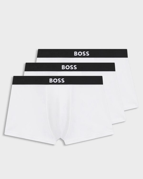 BOSS Orange 3-Pack Mens Stretch-Cotton Trunks with Logo Waistbands - White 100
