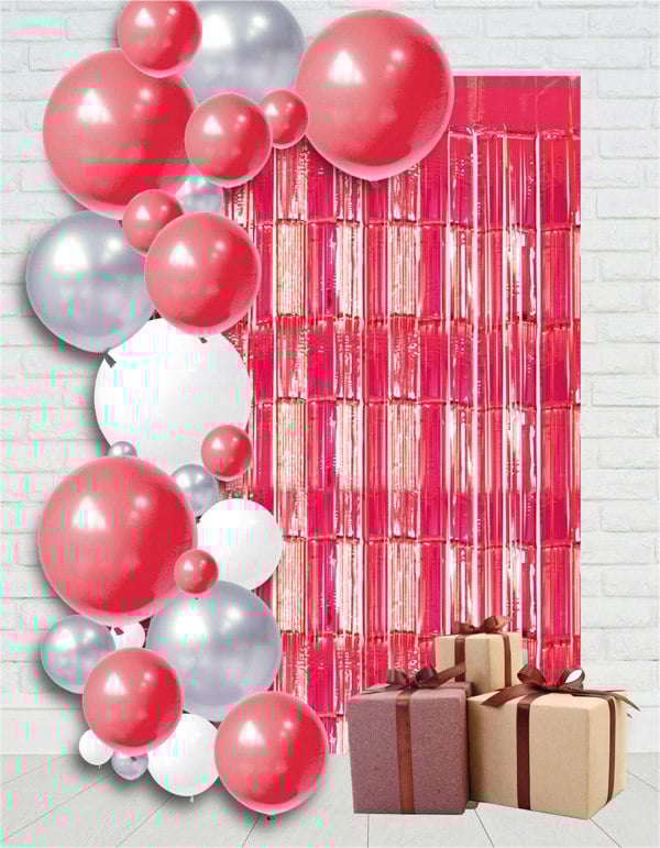 Cheetah Metallic Tinsel Curtain, 2.5M x 1M Red