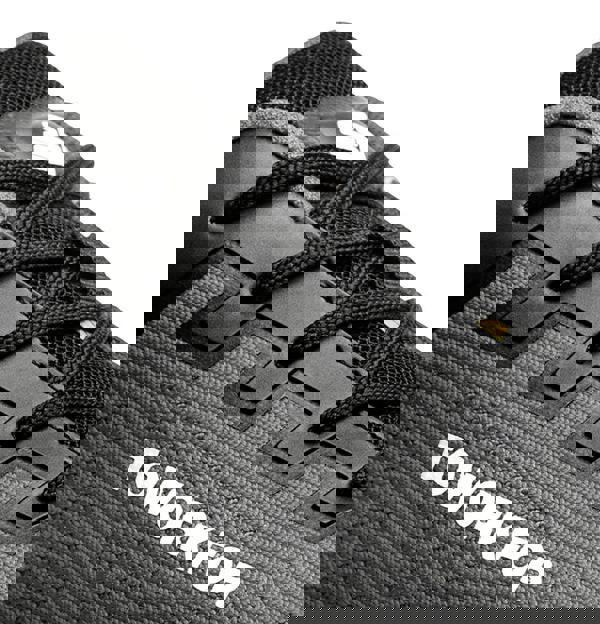 TOWORKFOR Super Set Mens/Womens Composite S1P Safety Trainers, close-up of black athletic safety shoes with detailed laces and textured fabric, featuring the brand name on the side.