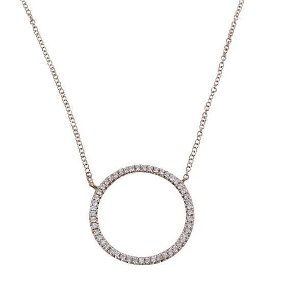 Reeves & Reeves 14K Large Solid Gold and Diamond Open Circle Necklace