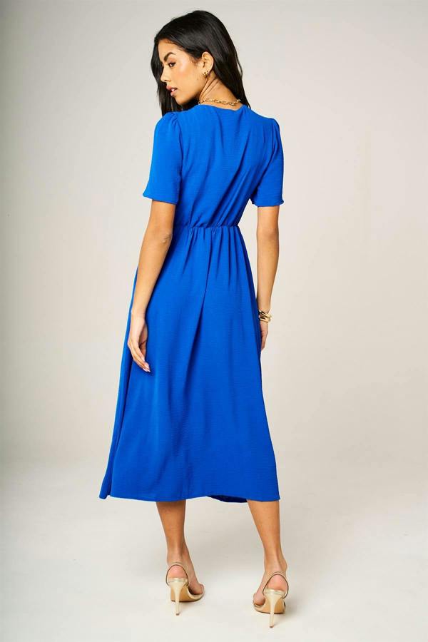 FS Collection Button Front Midi Dress In Royal Blue