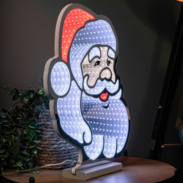 Samuel Alexander 40cm Infinity Santa's Head Christmas Decoration on Wooden Base with Red & White LEDs