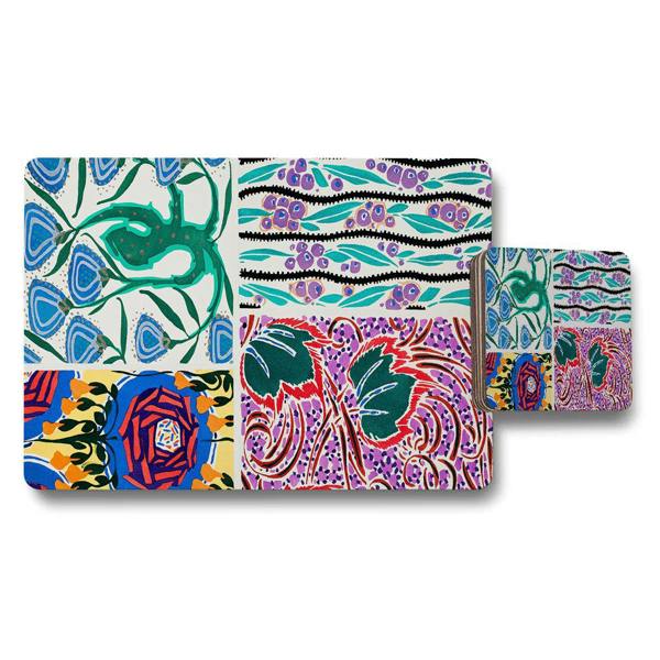 Benjamin Tate Design Colorful Abstract Floral Placemats And Coaster Set 4 Piece