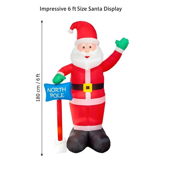 1.8m to 2.4m Inflatable Waving Santa with North Pole Sign, White LED Lights image 8