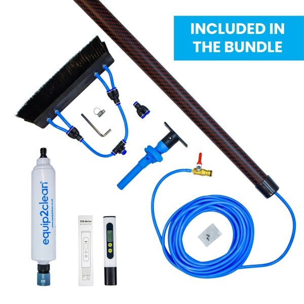 Equip2clean Aquaspray® Venom Bundle Kit - 25ft Water-fed Telescopic Window Cleaning Pole + Inline Di-Filter + TDS Meter