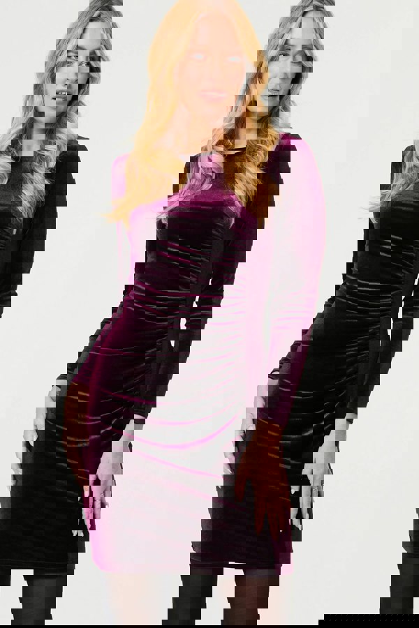 Purple | Velvet Texture Ruched Bodycon Mini Dress
