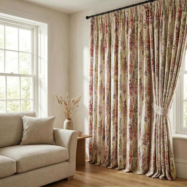 Alderley made-to-measure curtains in Pink, styled in a living room