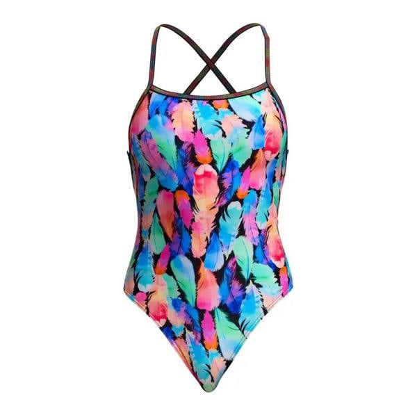 Funkita Tickle Torture Strapped In multicolored feather print one-piece swimsuit