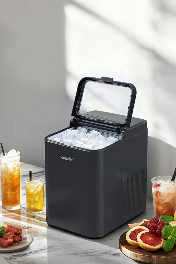 Living and Home Self-Cleaning Ice Maker Machine with 1.3L Water Tank, Ice Scoop & Detachable Basket