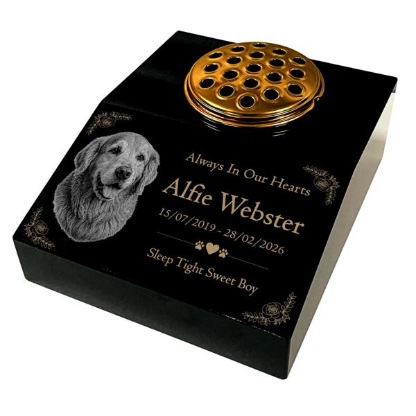 Memorials Direct Dog Memorial Granite Photo Desk - Floral Design