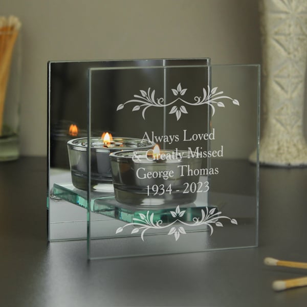 Personalised Memento Company Personalised Sentiments Mirrored Glass Tea Light Candle Holder