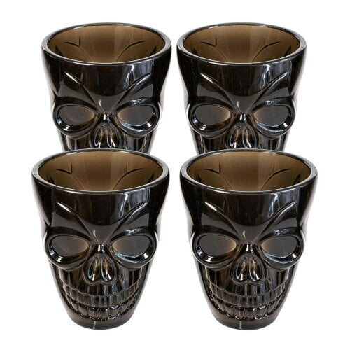 Shatchi Clear Halloween Skull Shot Glasses 4 Pack, 55ml Plastic Party Drinkware - Black - 5cm x 30cm x 5cm - Plastic