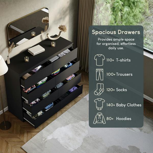 Vida Designs Denver 8 Drawer Chest, Black