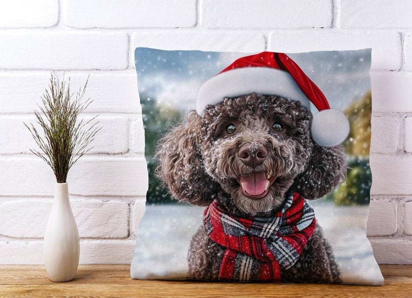 Warren Reed Snowy Christmas Poodle Cushion