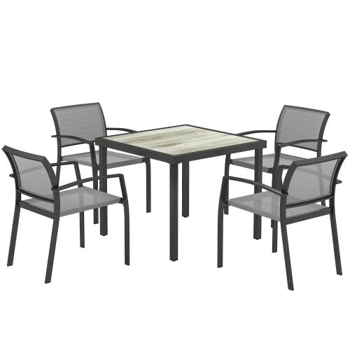 Wyld Haus Velo 4 Seatear Grey Mesh and Metal Frame Outdoor Garden Dining Set Arched Back