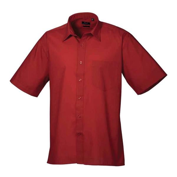 Premier Mens Short Sleeve Poplin Shirt - Burgundy