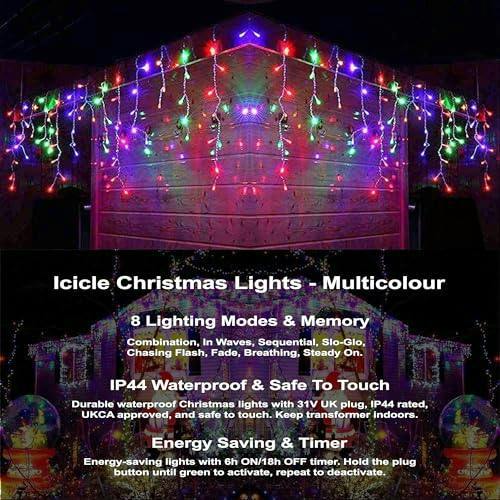 240 Multi Colour LED Icicle Christmas Lights with 8 Lighting Modes, Auto Timer and Memory Function image 8