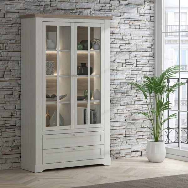 Furniture To Go Iloppa Display Cabinet in Snowy Oak/Oak Nelson