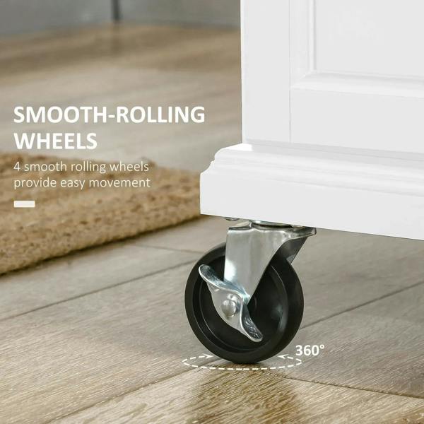 Close-up of white cart corner with smooth-rolling swivel wheel