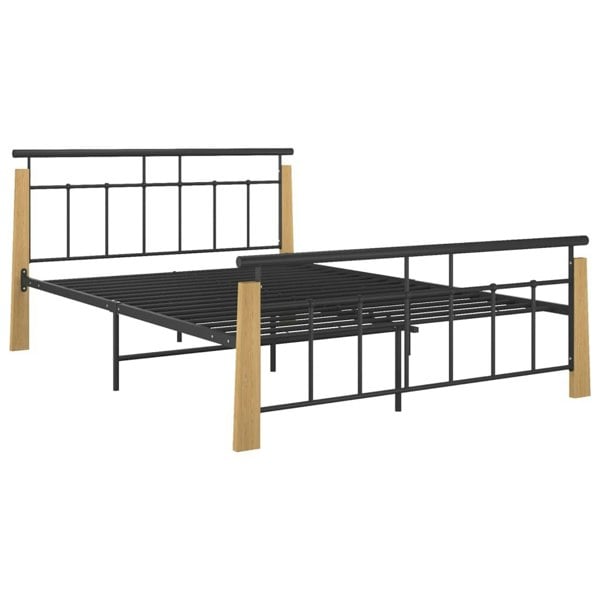Berkfield Bed Frame Metal and Solid Oak Wood 140x200 cm