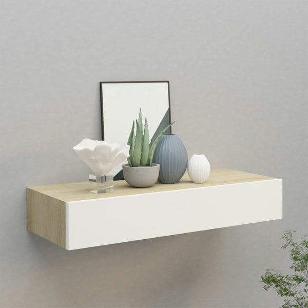 Berkfield Wall-mounted Drawer Shelf Oak and White 60x23.5x10cm MDF