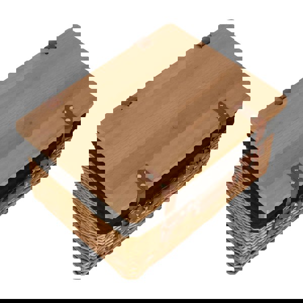 Double Steamed Black Lined Willow Picnic Basket with Pinewood Lid