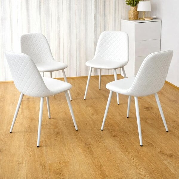 Kosy Koala Black Clear Glass 4 Gem Pattern Faux Leather padded White Chairs Dining Room Furniture