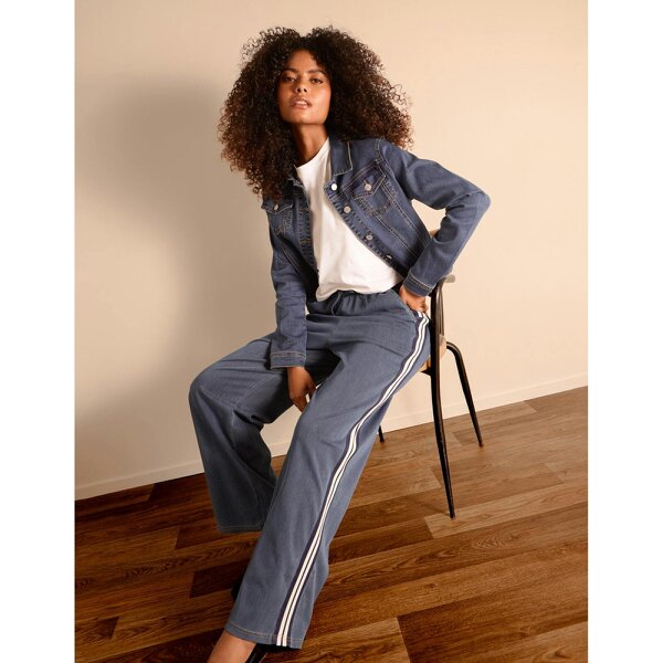 Blue Vanilla Stripe Trousers With Elasticated Waist