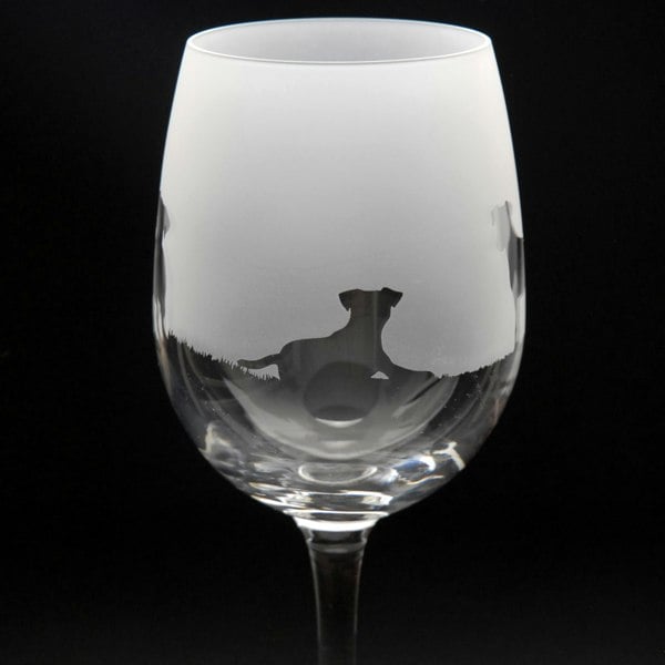 Glyptic Glass Art Jack Russell Dog Crystal Wine Glass - Hand Etched/Engraved Gift