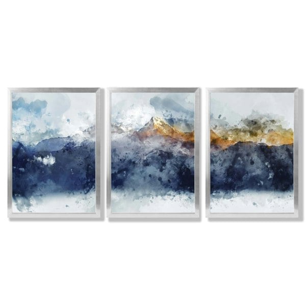 Artze Wall Art Framed Set of 3 Blue Yellow Mountain Art Prints