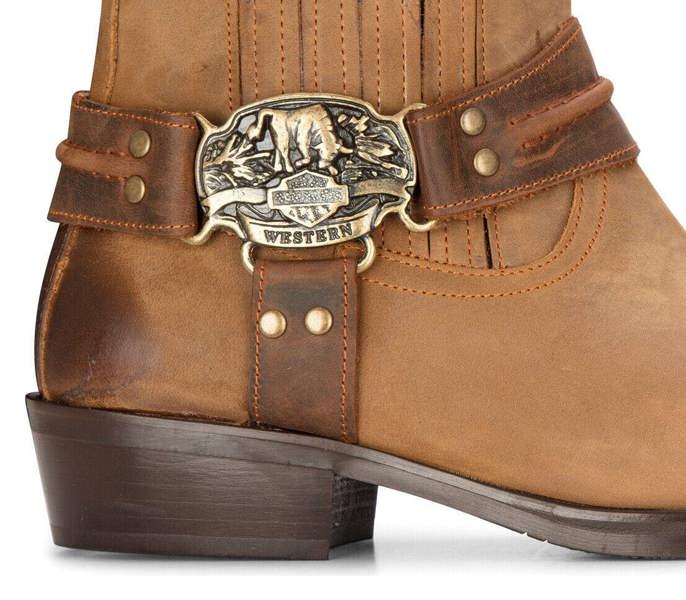 Infinity Leather Mens Leather Cowboy Ankle Boots Brown Tan Biker Western Square Toe Hunting Boot
