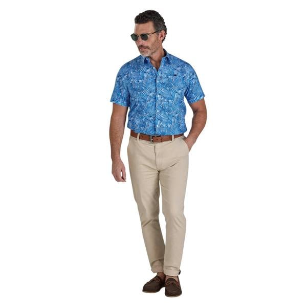 Raging Bull Mens Bali Palm Linen Short-Sleeved Shirt - Sky Blue - 