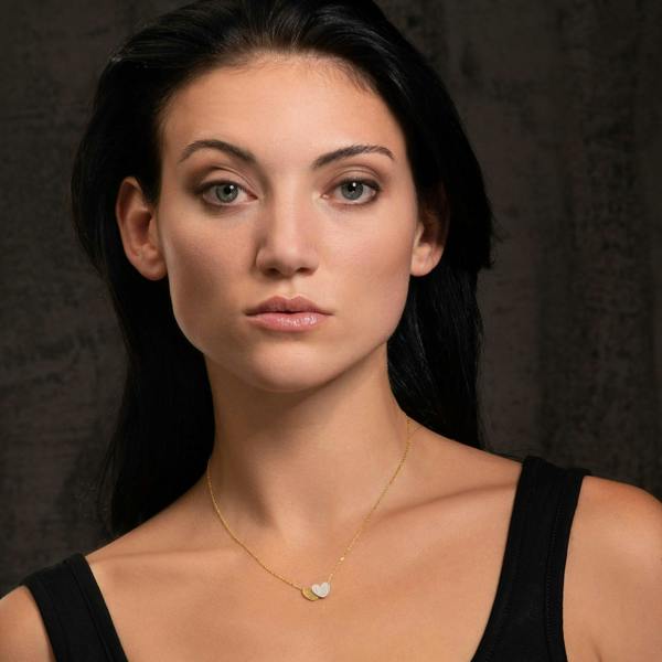 Double Heart Gold Pendant Necklace for Women - namana.london