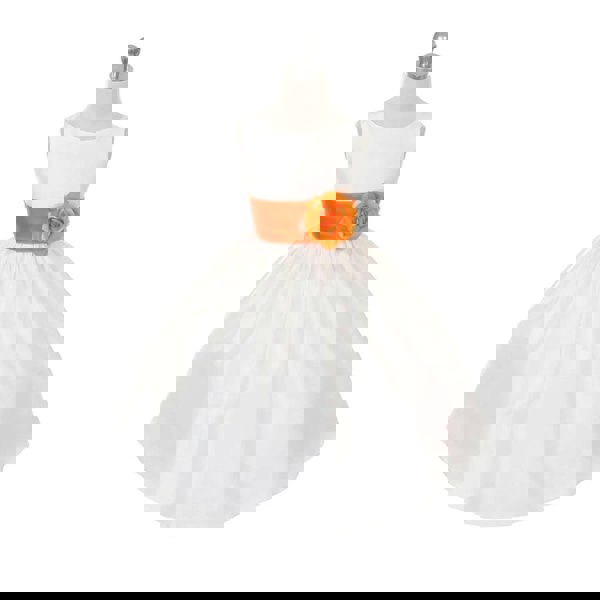 Morgan - Bridal Ivory or White - Orange Sash and Flower