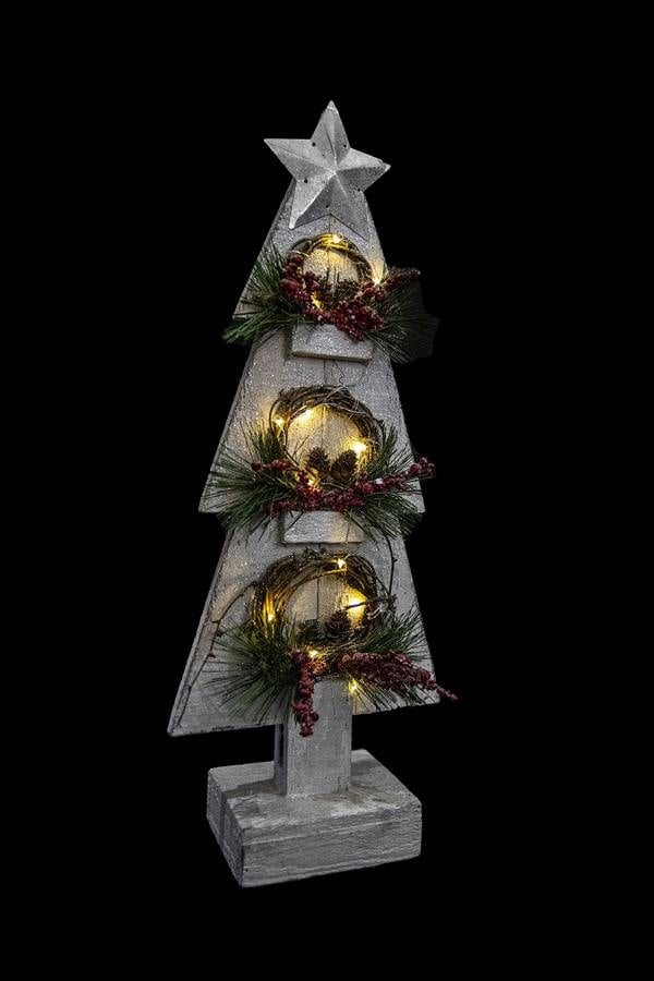 25 x 10 x 80H cm Grey Wooden LED Christmas Tree Tabletop Decoration with Warm White Lights image 1