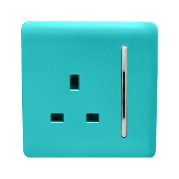 Trendi Switch 1 Gang 13 Amp Switched Plug Socket in Bright Teal