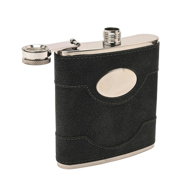 Harvey Makin Black PU Wrapped Stainless Steel Flask Set with Funnel